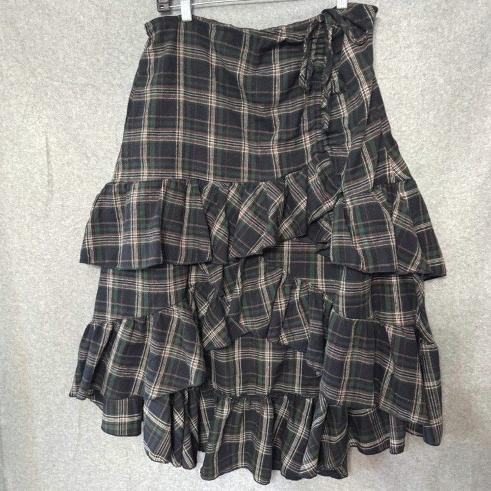 Plaid Ruffle High Low Skirt 0XL Green Black Dark Academia Grunge paid whimsigoth